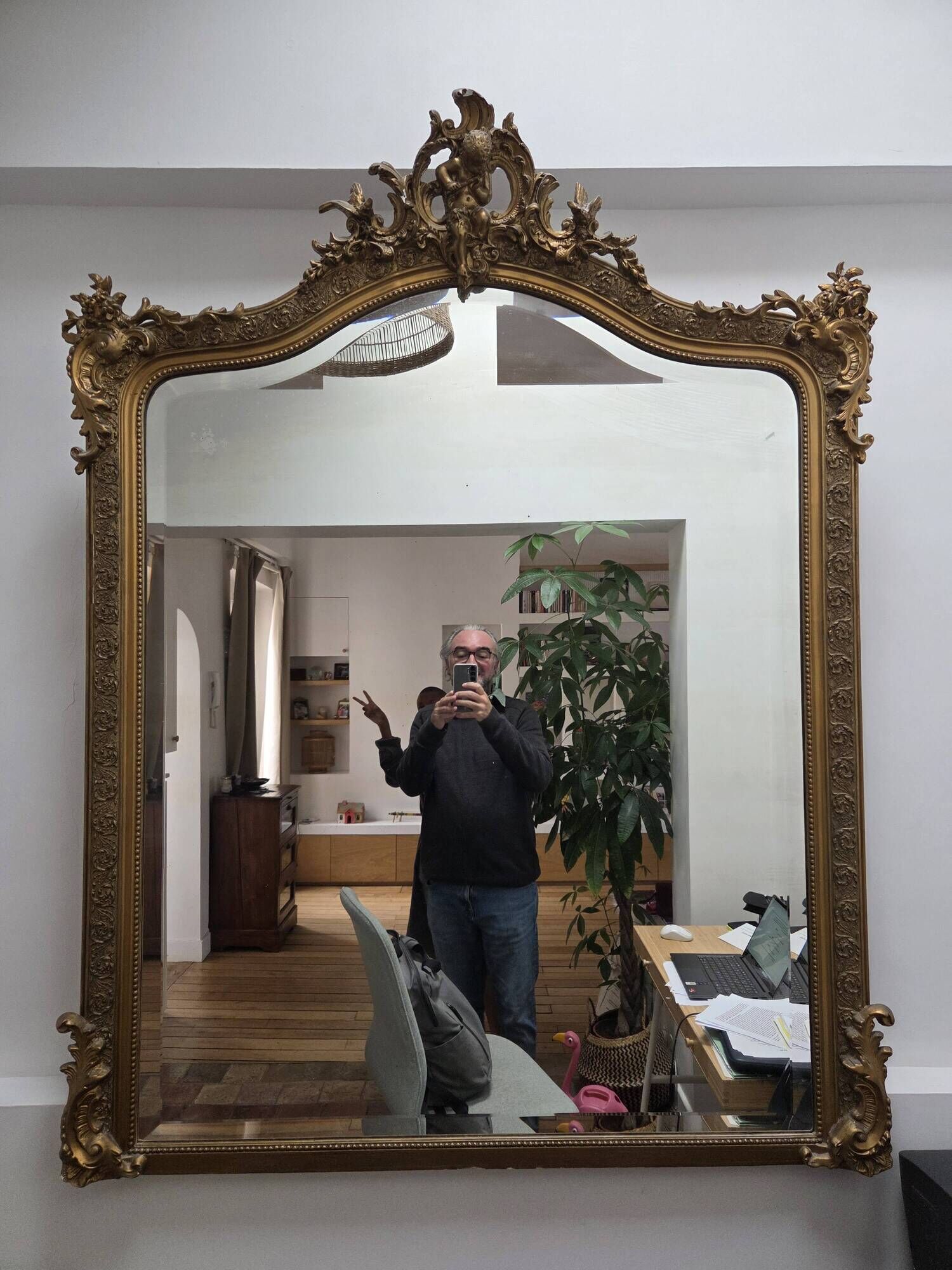 Grand miroir dorures et angelot