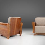Set of 2 Art Deco Armchairs in Walnut Veneer, France 1930s