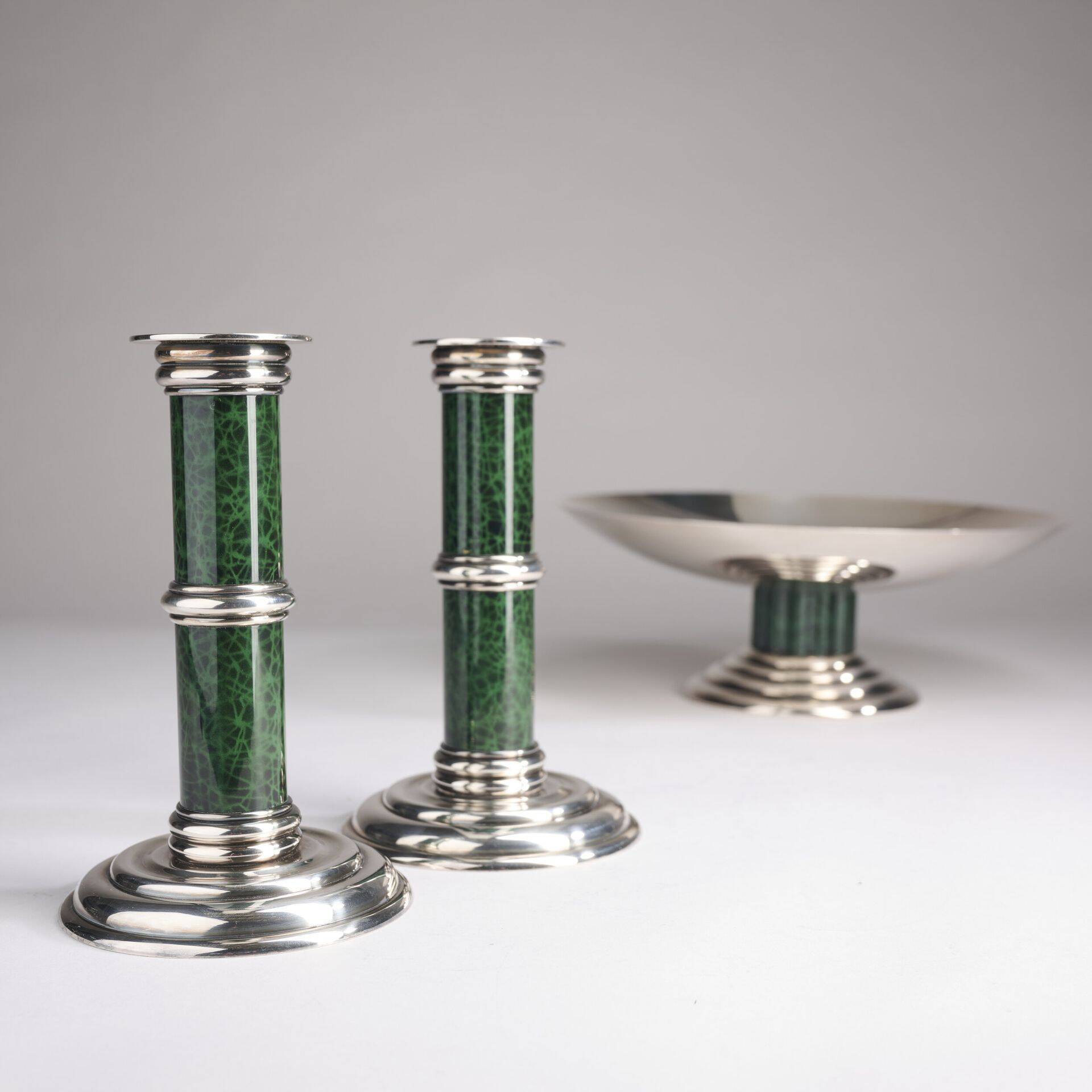 Puiforcat - pair of candlesticks and bowl