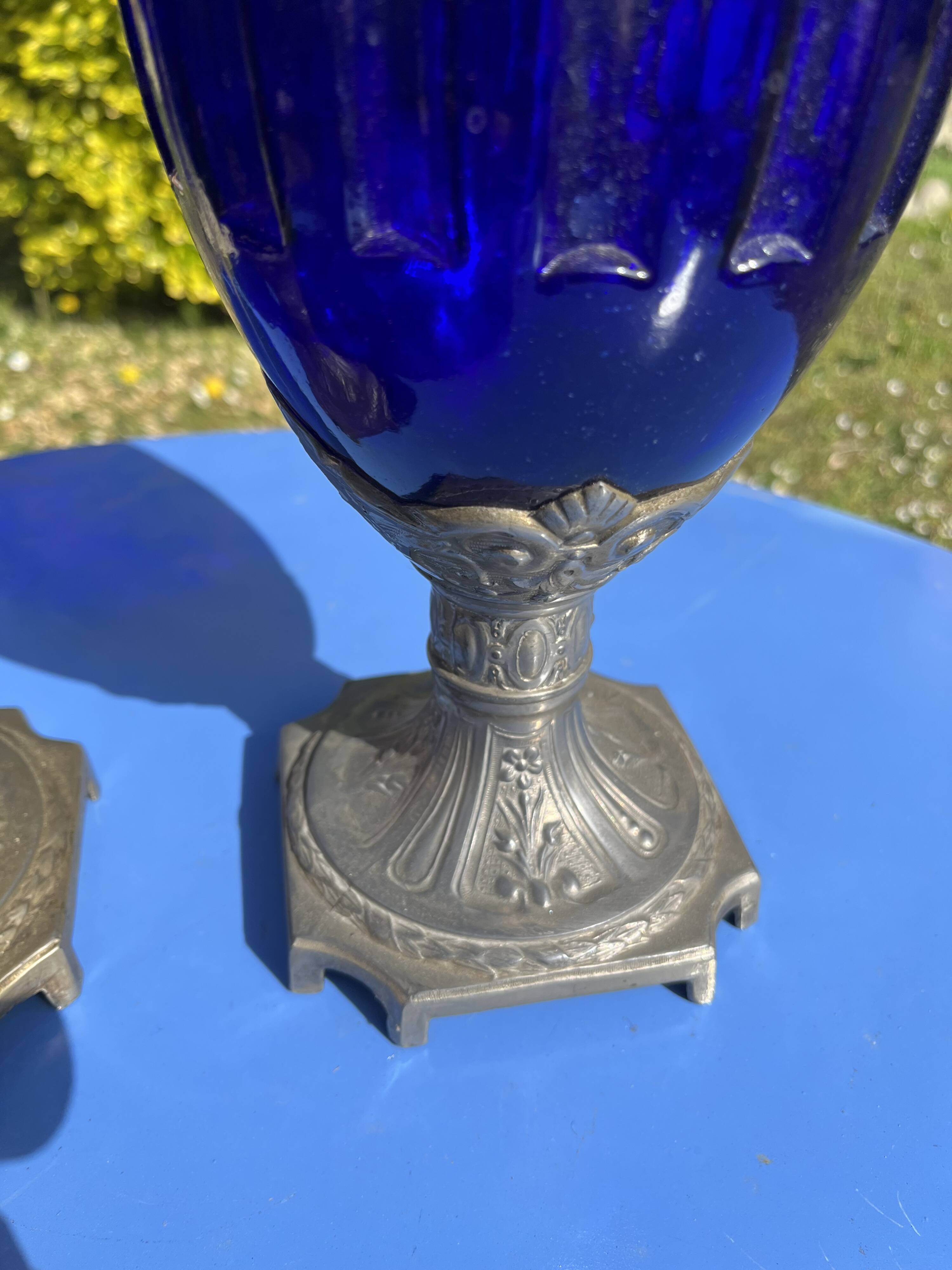 Two antique 19th century cobalt blue vases