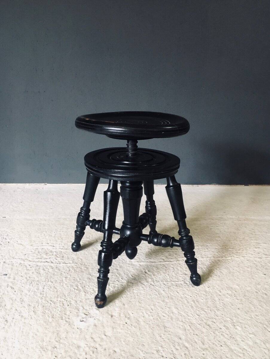 Early 20th Century Black Stained Piano Stool, 1890s