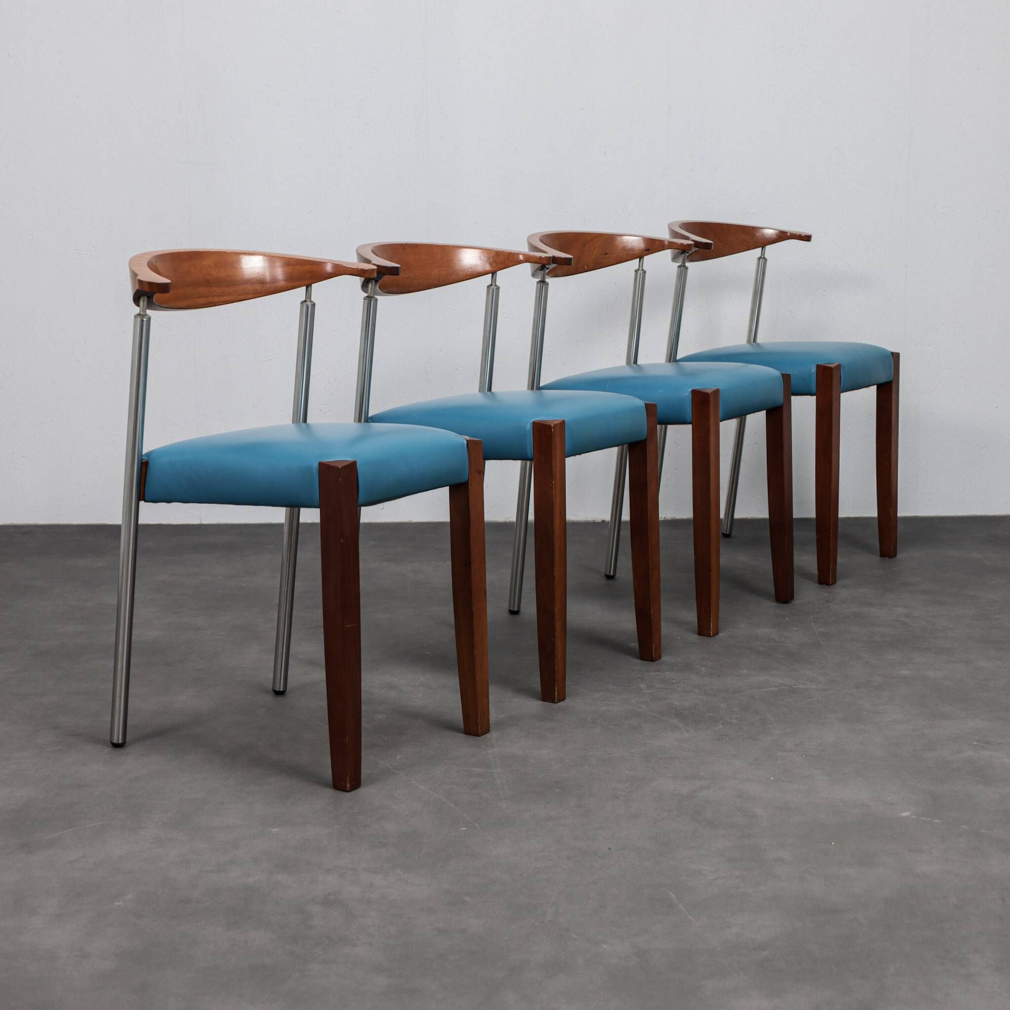Set of 4 postmodern leather dining chairs, Italy, 1990s