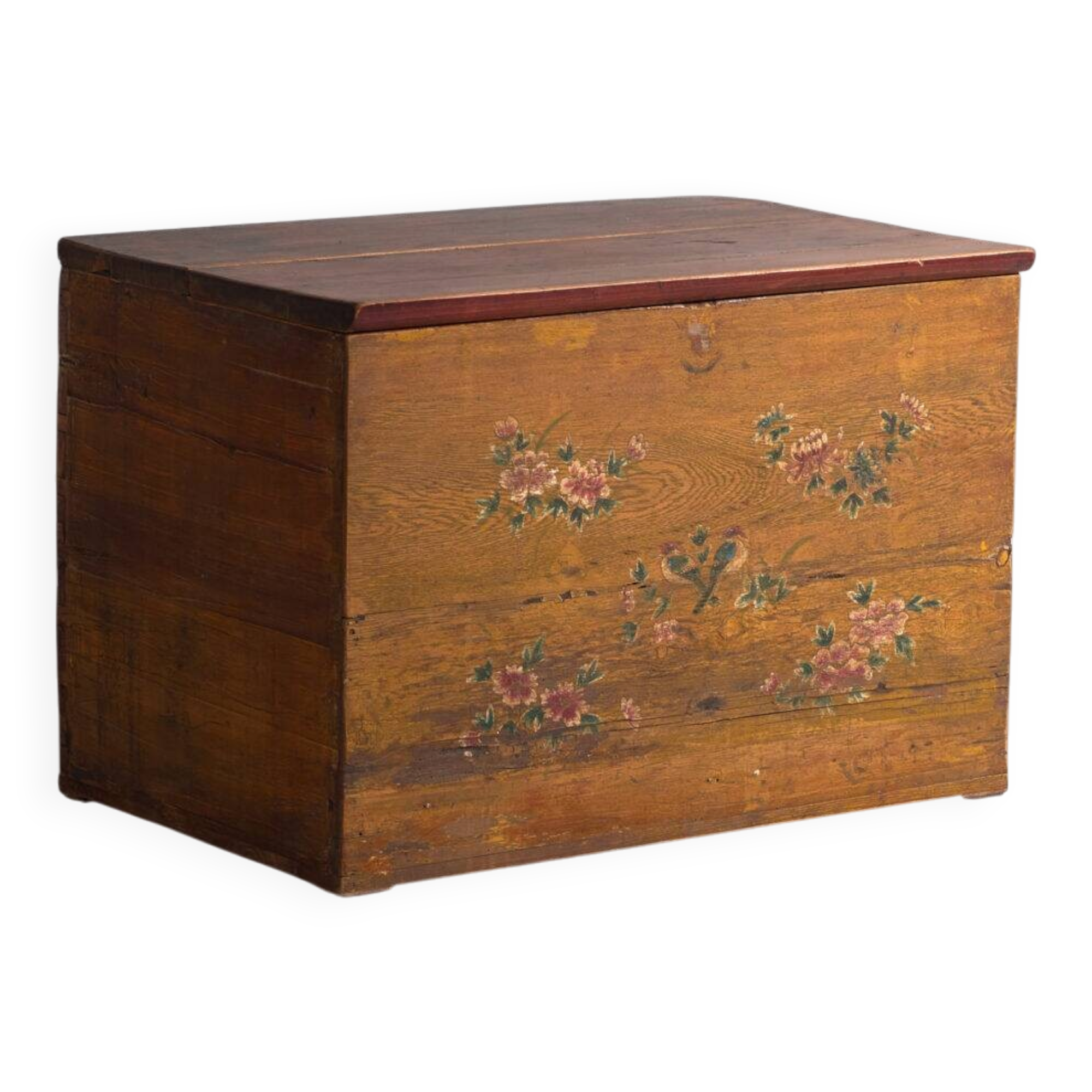 Antique Chinese chest with painted flowers in elm – China, circa 1900