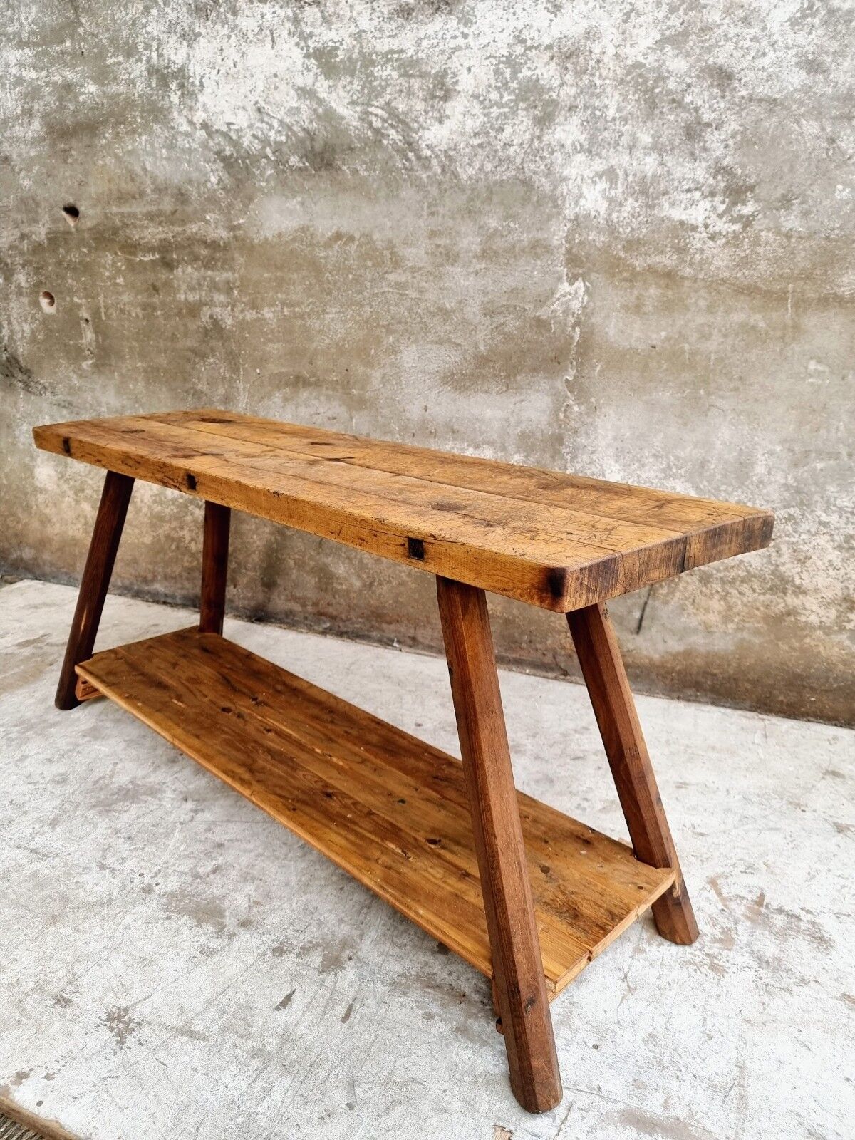 Old workbench side table or bathroom furniture