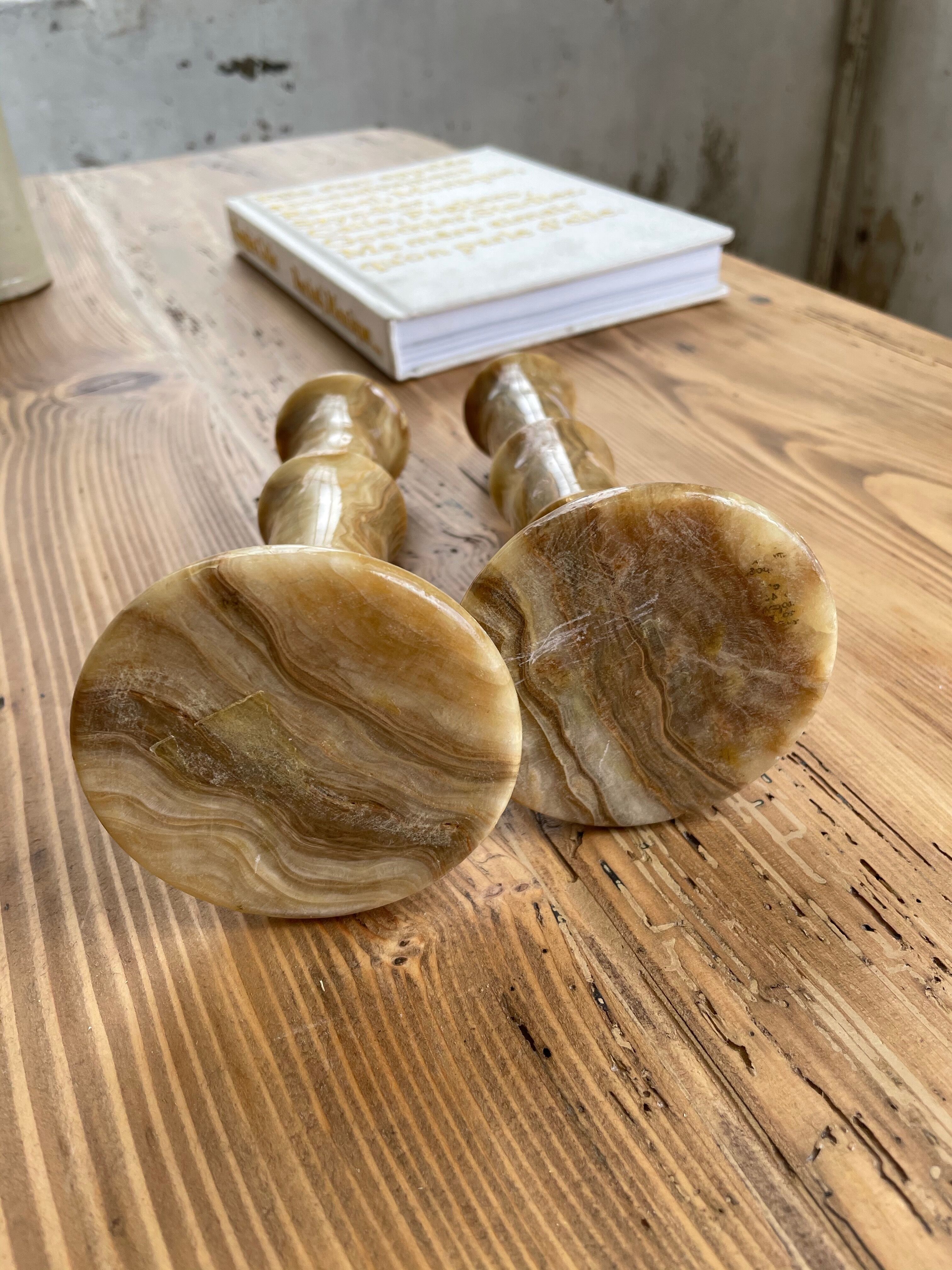 Set 2 old onyx candlesticks