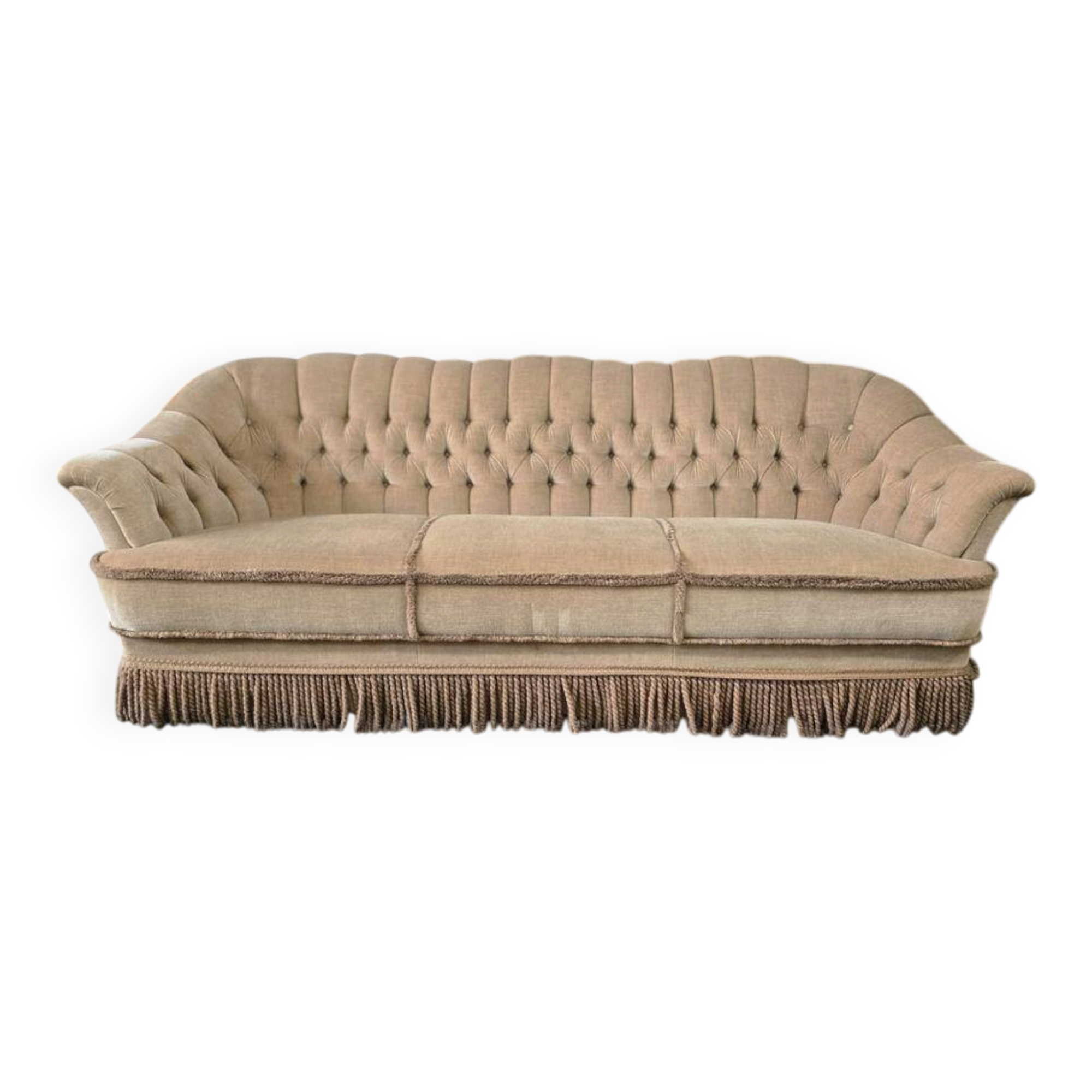 Canapé vintage beige avec franges