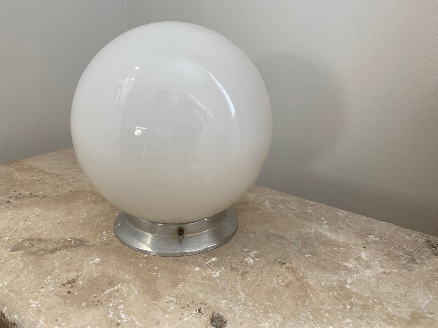 Vintage opaline globe light fixture in aluminum and glass