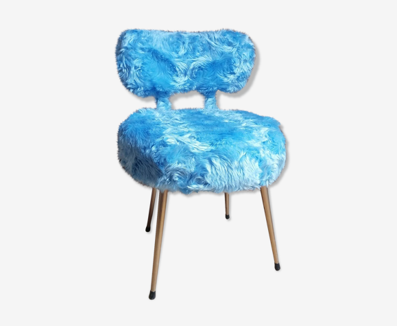 Chaise moumoute bleu ciel Perfran années 70