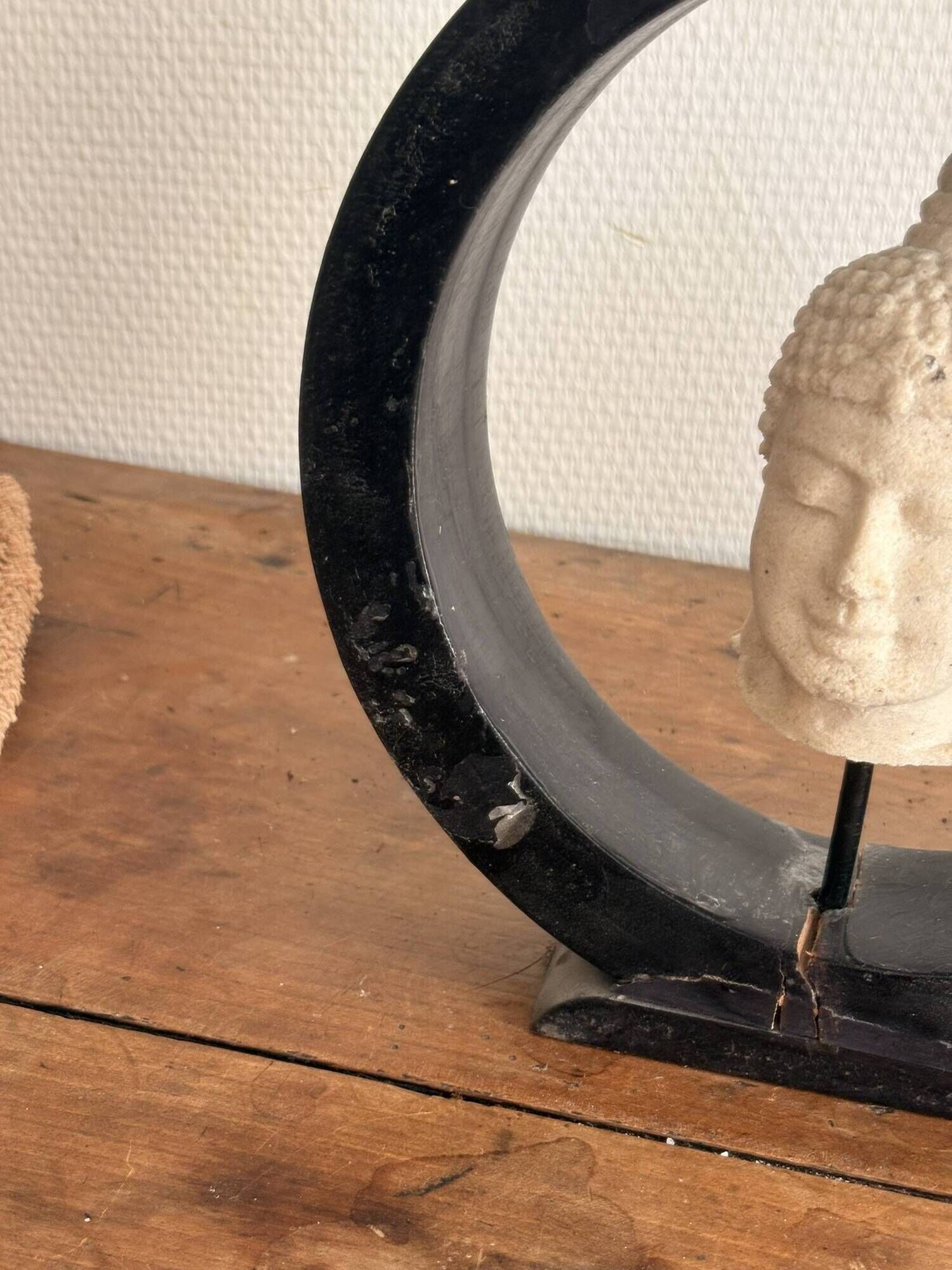Sculpture Buddha Head in Reconstituted Stone on Khmer Thai Ring Base
