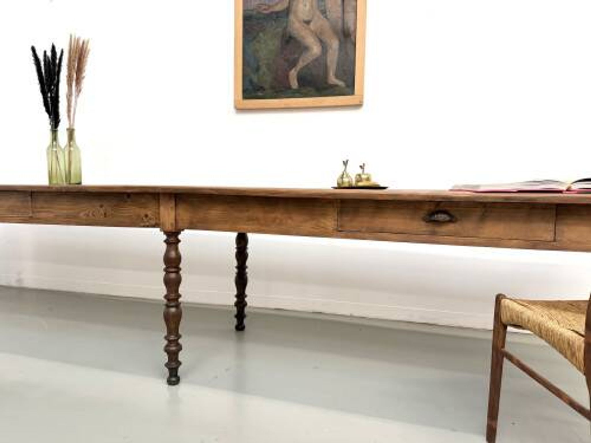 Table de ferme de 4 mètres en pin massif, vers 1900