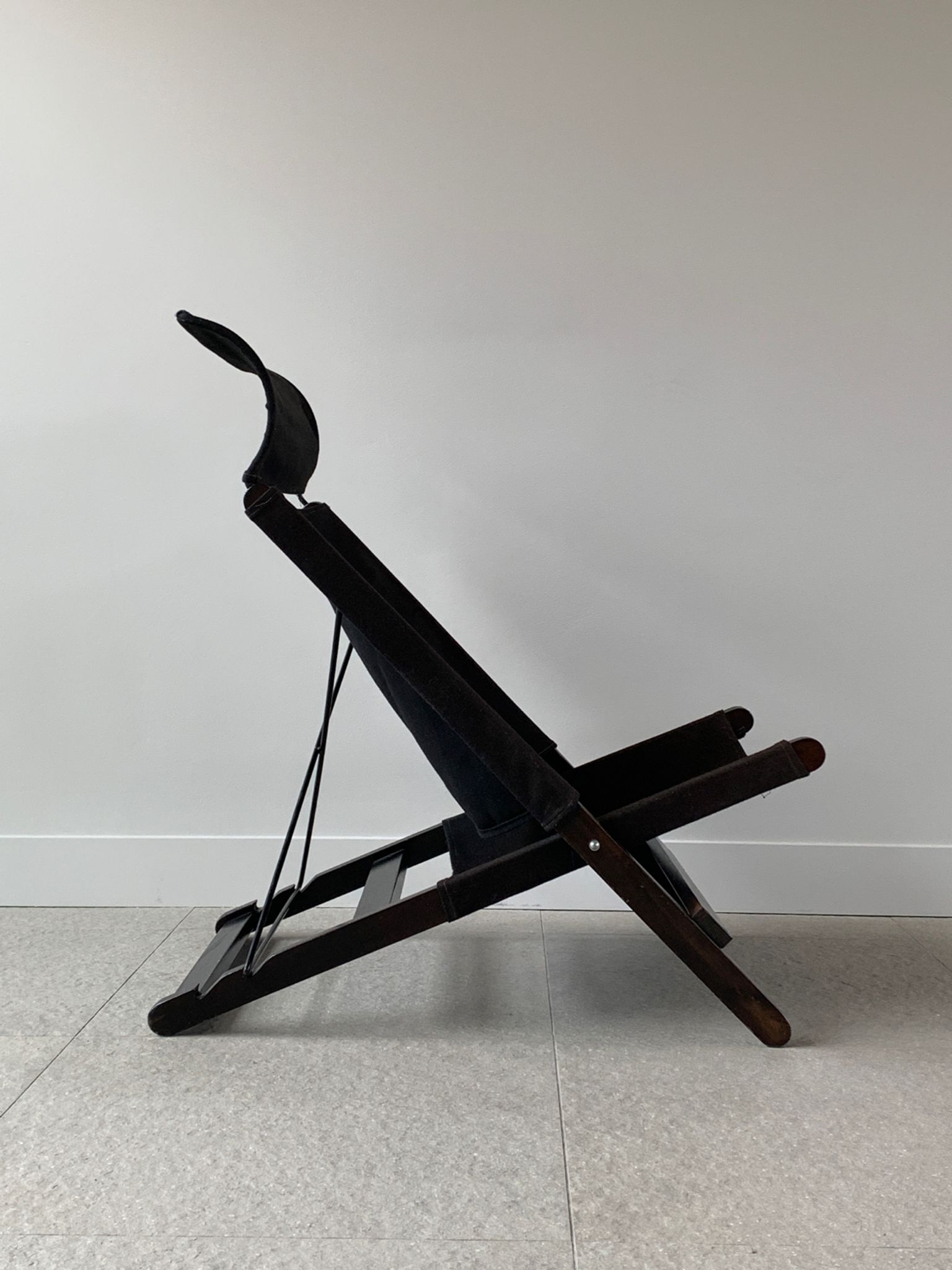 Vintage wood and canvas folding armchair by Tord Bjorklund for Ikea