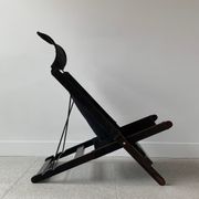 Vintage wood and canvas folding armchair by Tord Bjorklund for Ikea