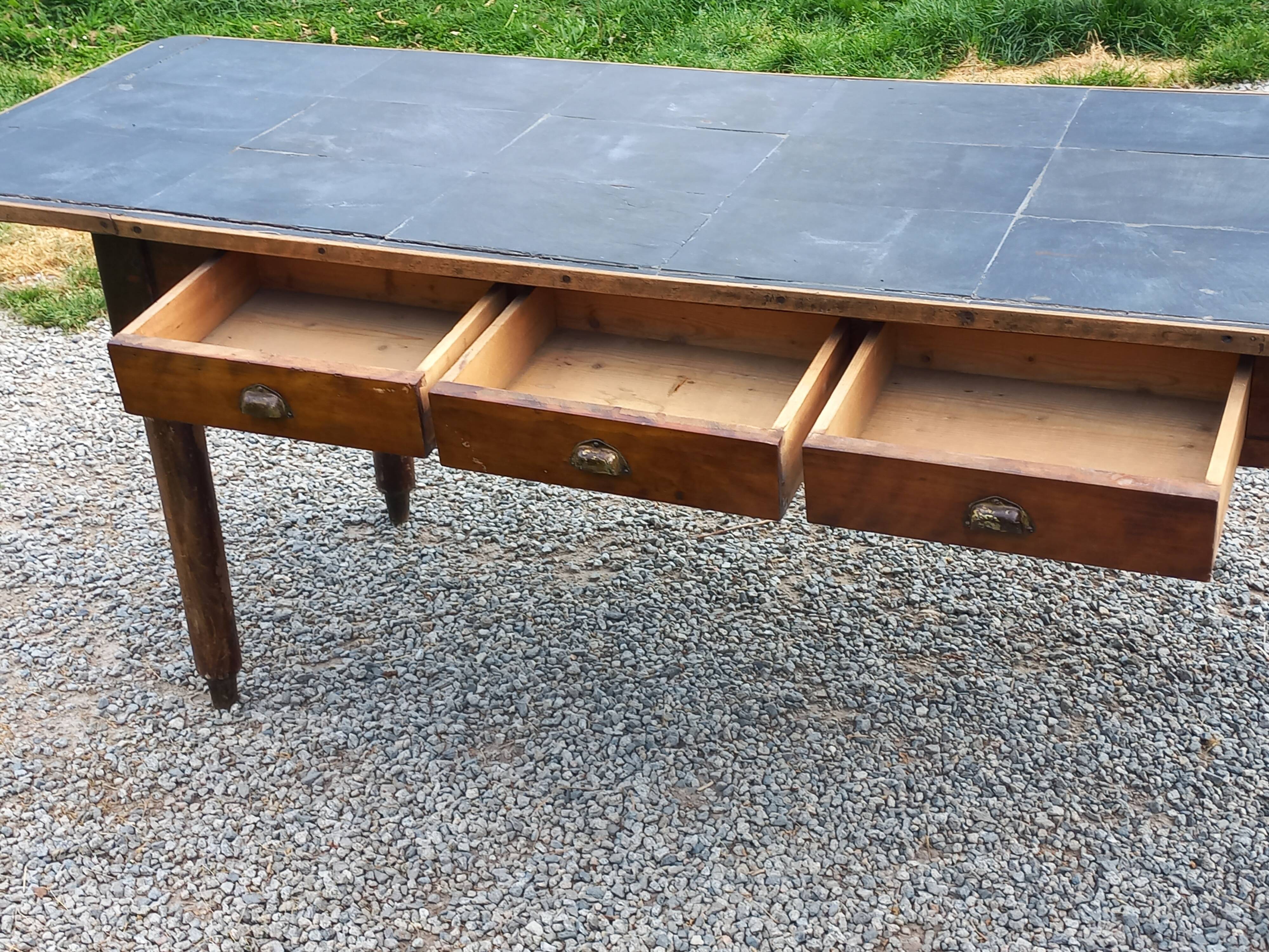 Farmhouse table, late 19th/early 20th century, 6 drawers, slate top 2