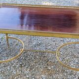 70s Neoclassical Style Coffee Table in Gilded Brass with Mahogany Veneer Top