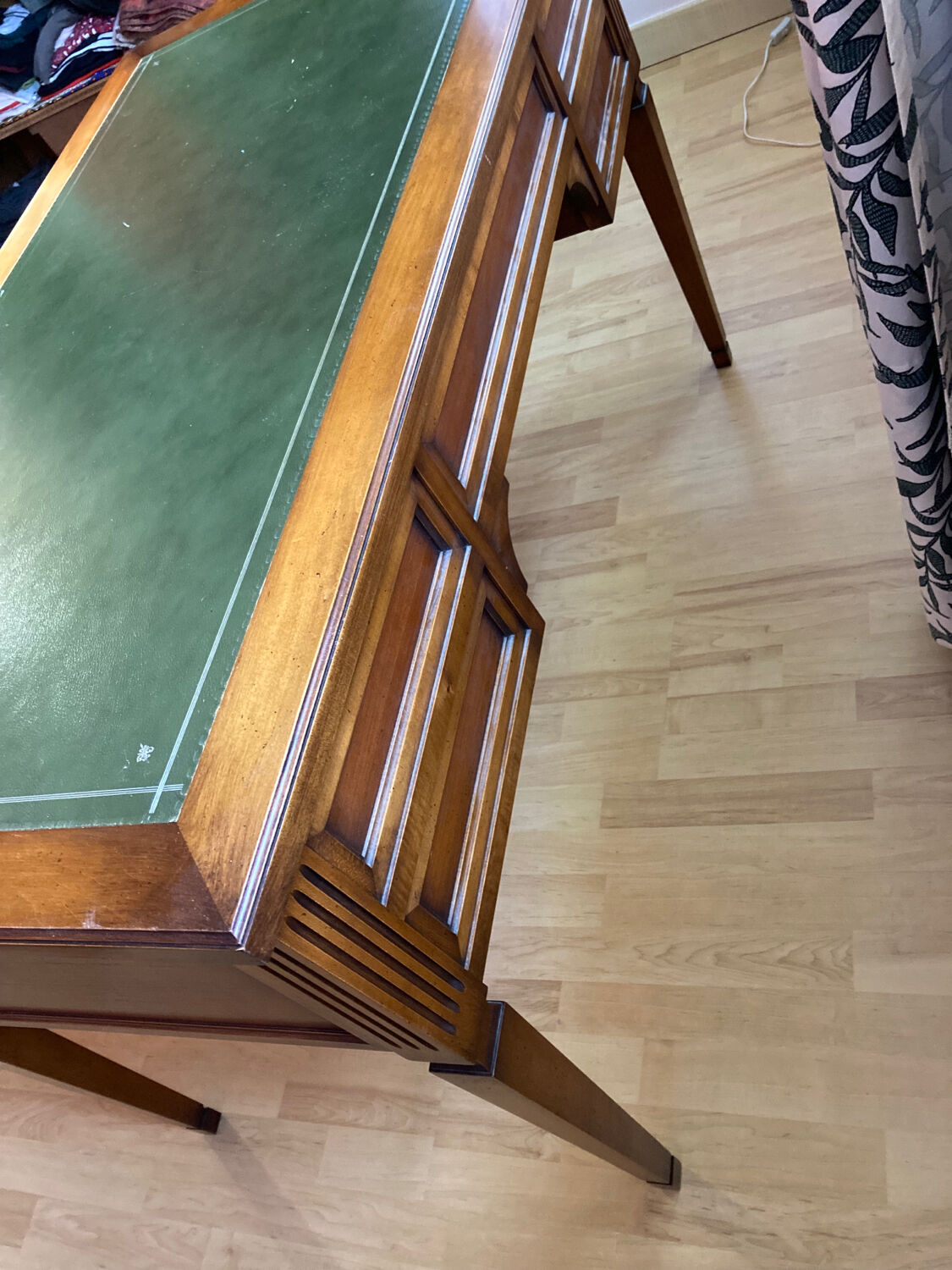 Napoleon Empire style wood and green leather desk 4 drawers 2 sliding shelves