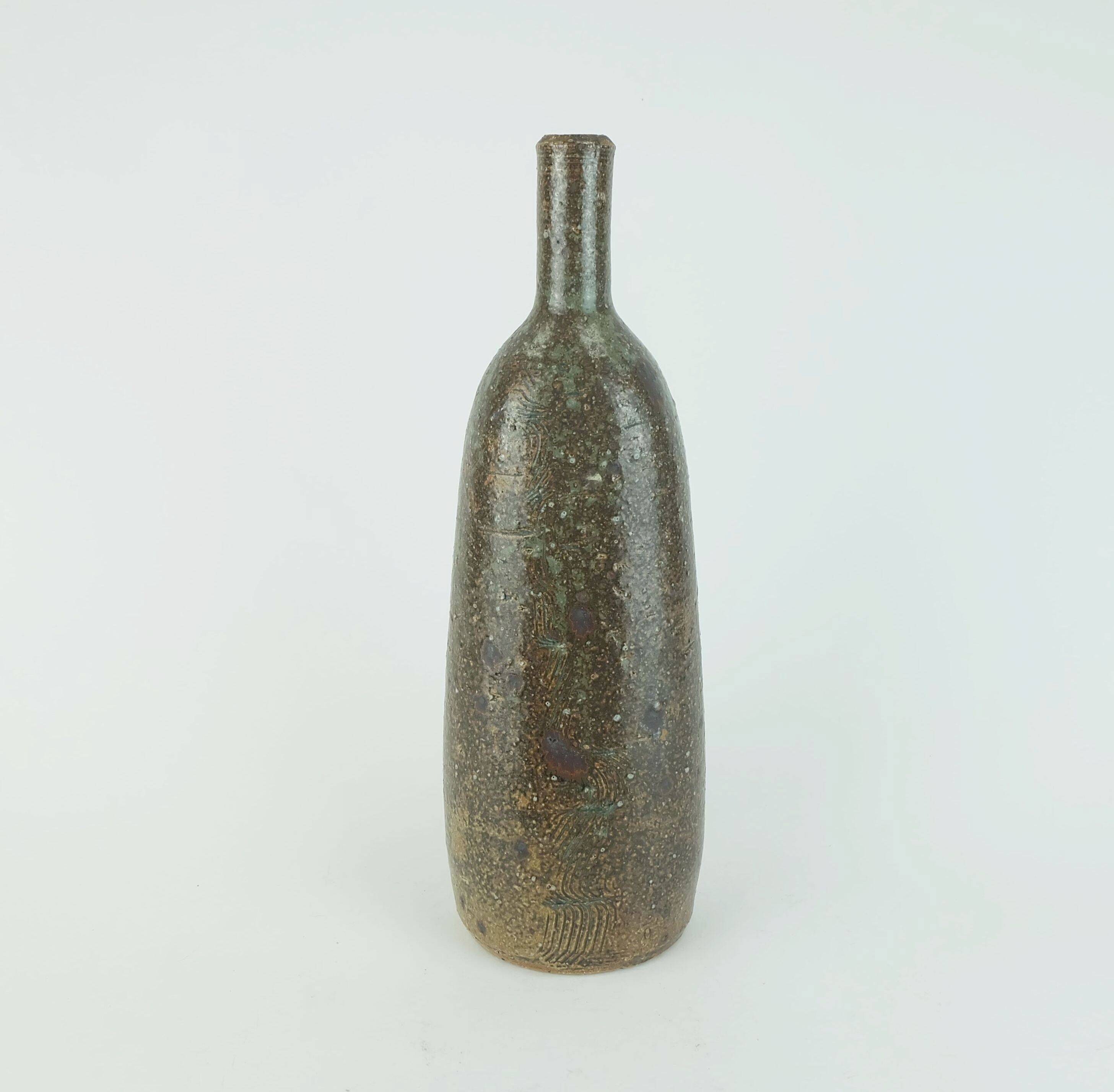 French stoneware bottle vase la borne  hand-made 1960s 70s studio ceramic