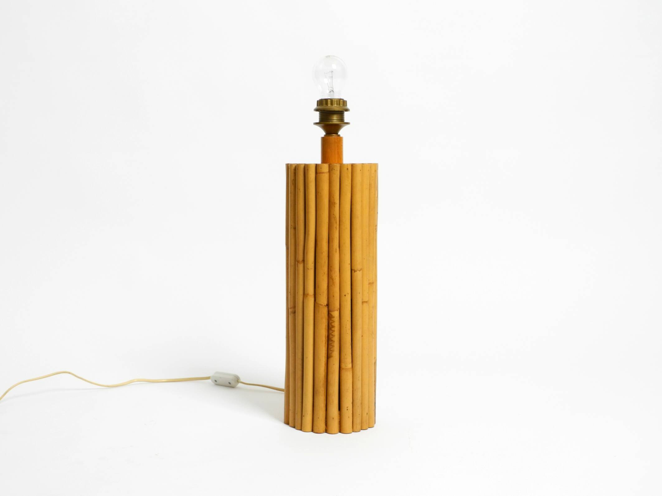 Large 1970s Italian bamboo table lamp with large oiled paper shad