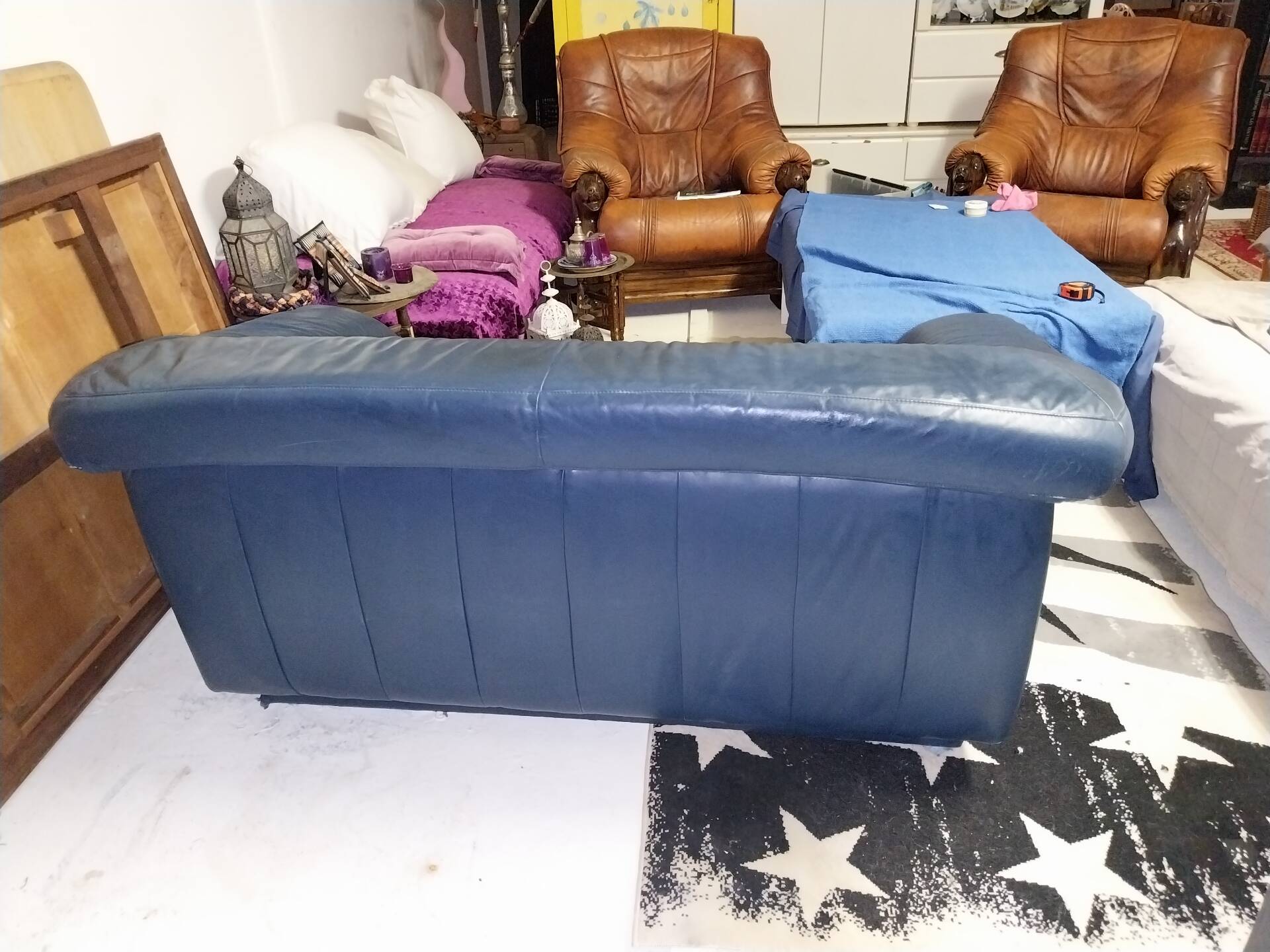 Blue leather sofa