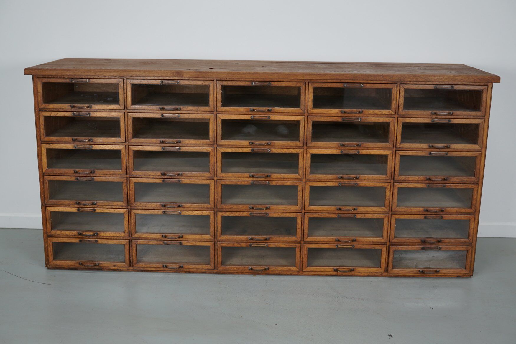 Vintage Dutch oak haberdashery shop cabinet, 1930s