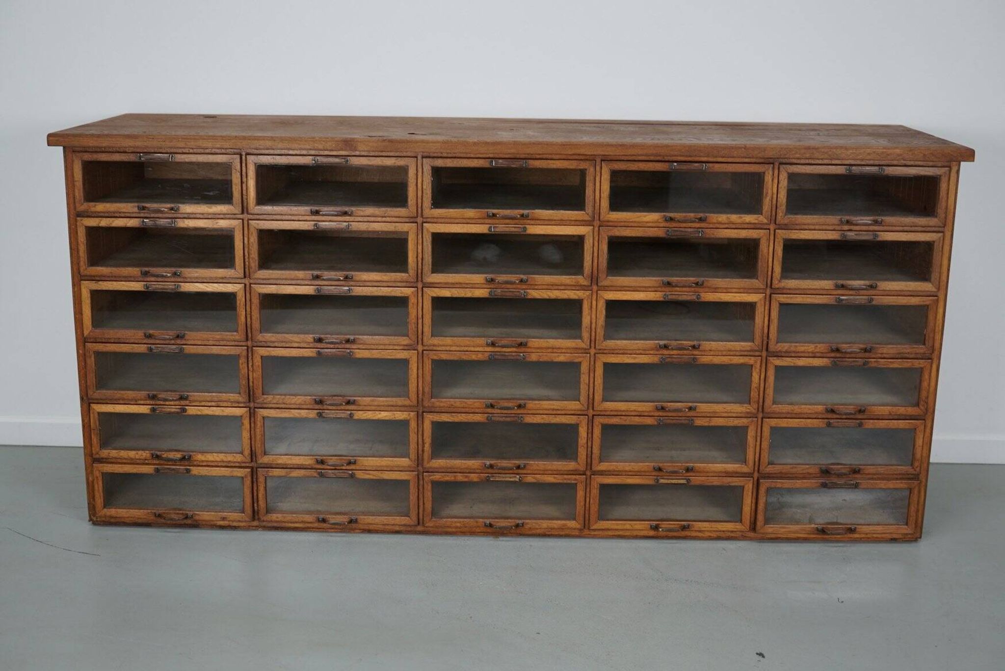 Vintage Dutch oak haberdashery shop cabinet, 1930s