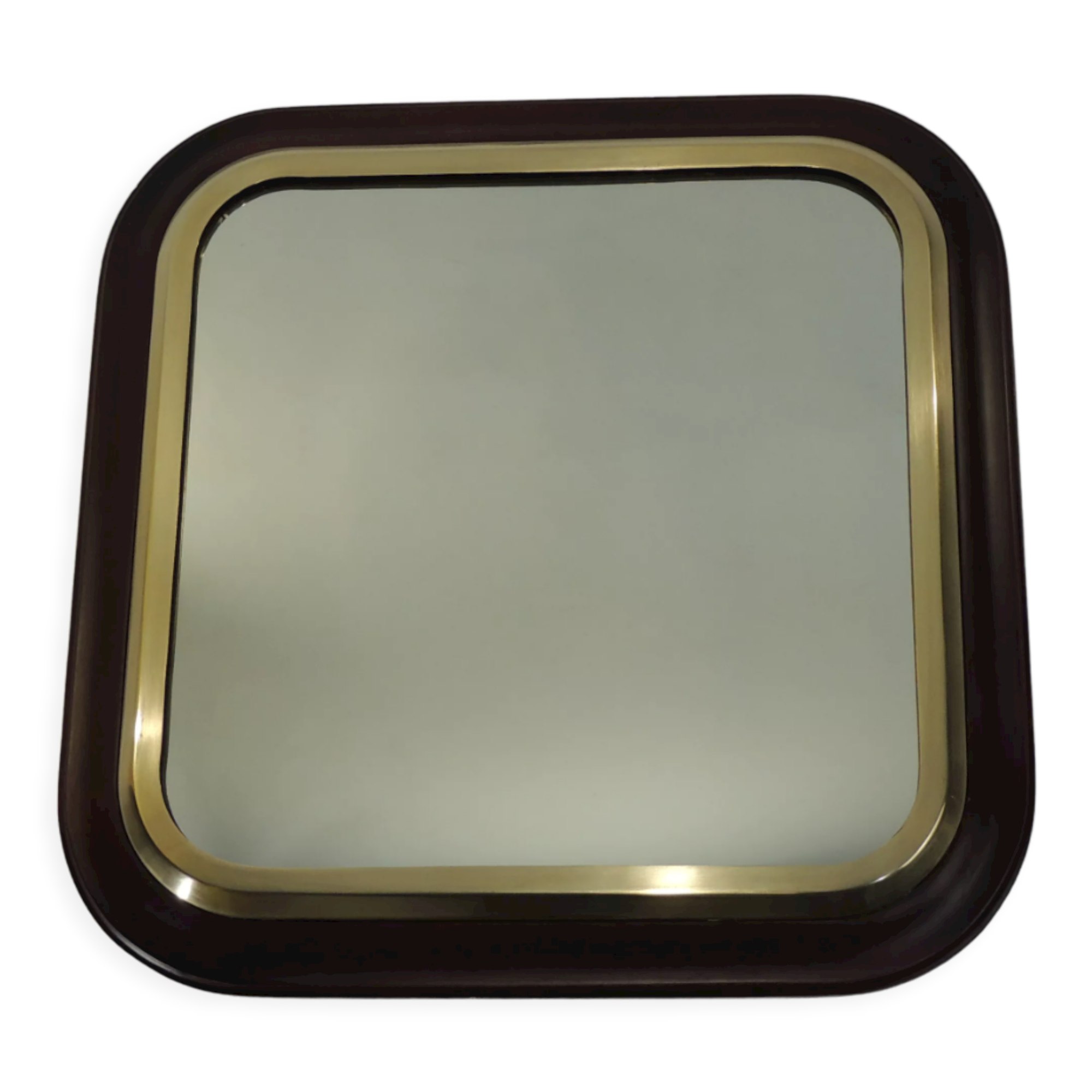Square mirror mahogany and brass / vintage 60x60cm