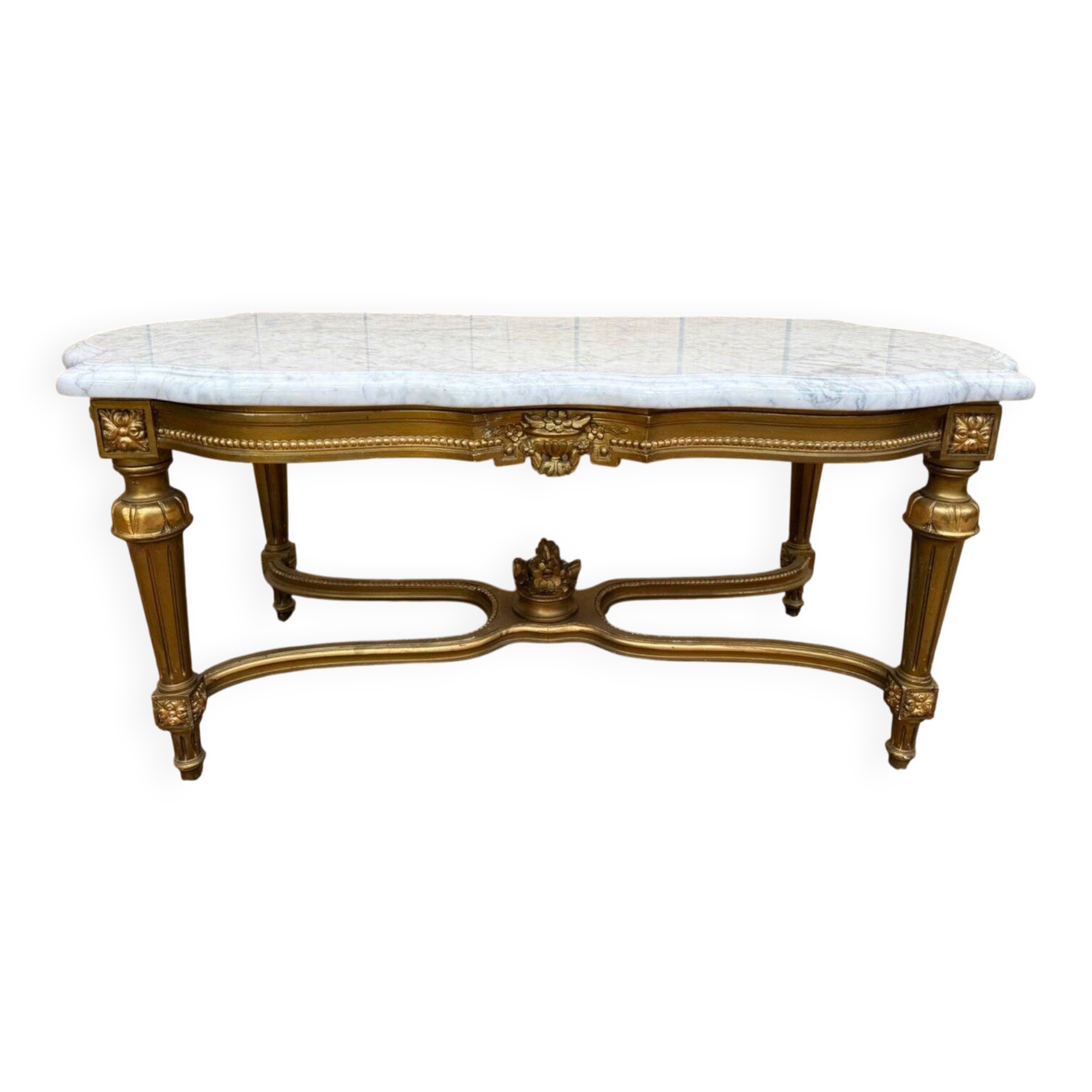Table basse style Louis XVI – Bois redoré et marbre de Carrare
