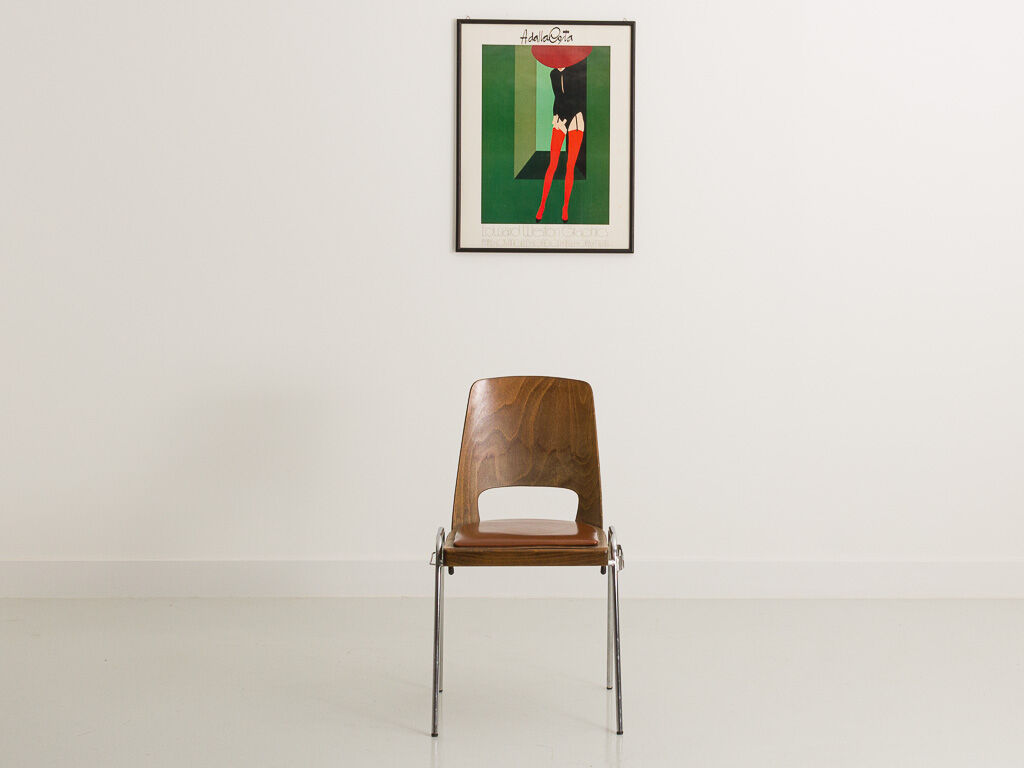 Set of 3 Jomain Baumann chairs, seat in imitation cognac leather, circa 1960