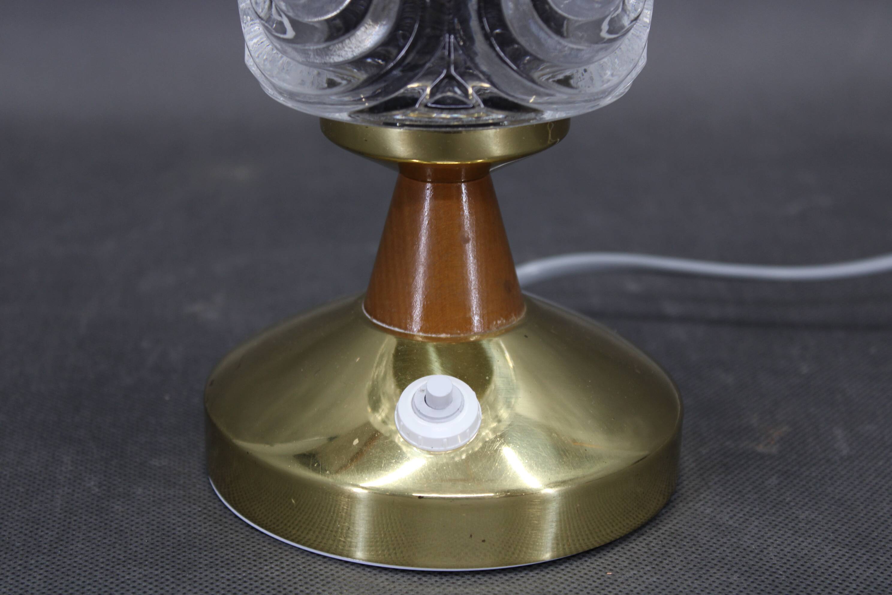 Pair of 1970s Lidokov mid-century table lamps with sculpted pressed glass shades
