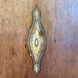 Antique bedside table in wood and marble – adorned with gilded brass ornaments –