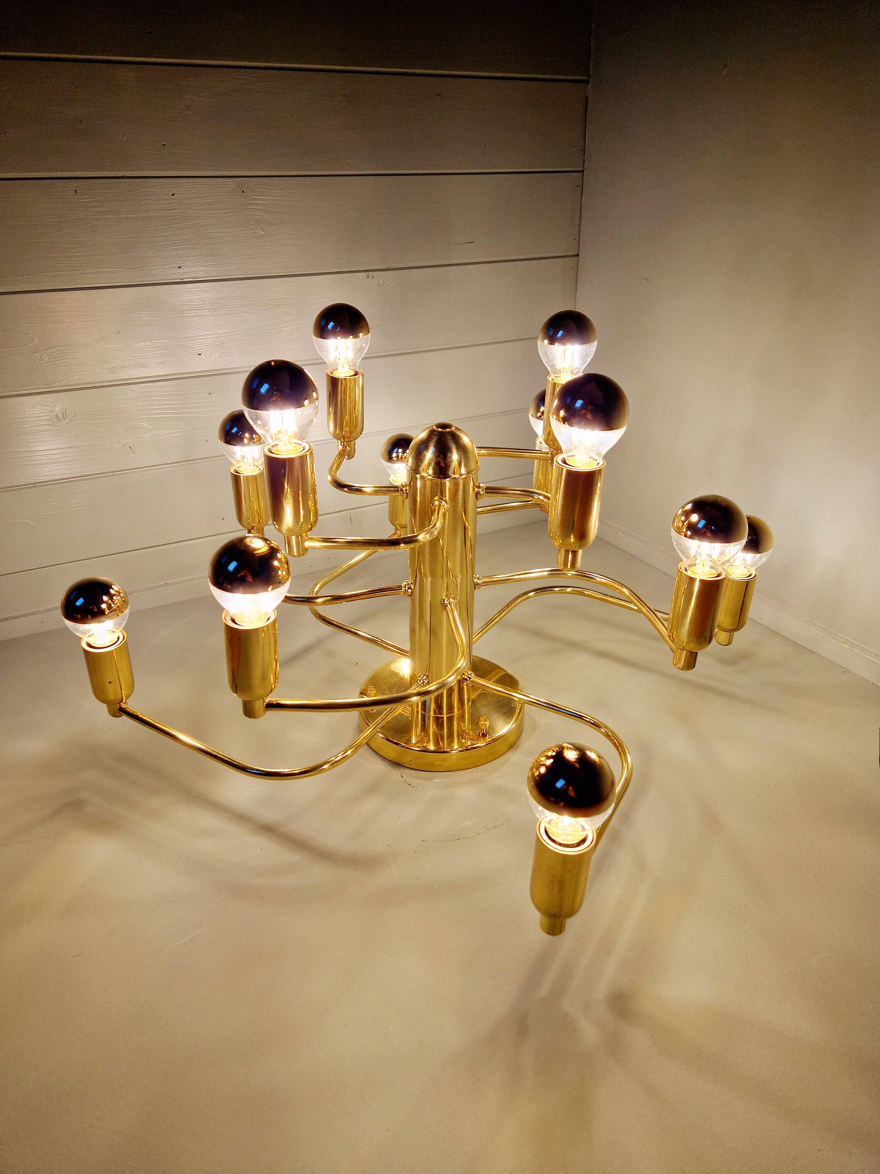 Large designer brass ceiling light, 70s