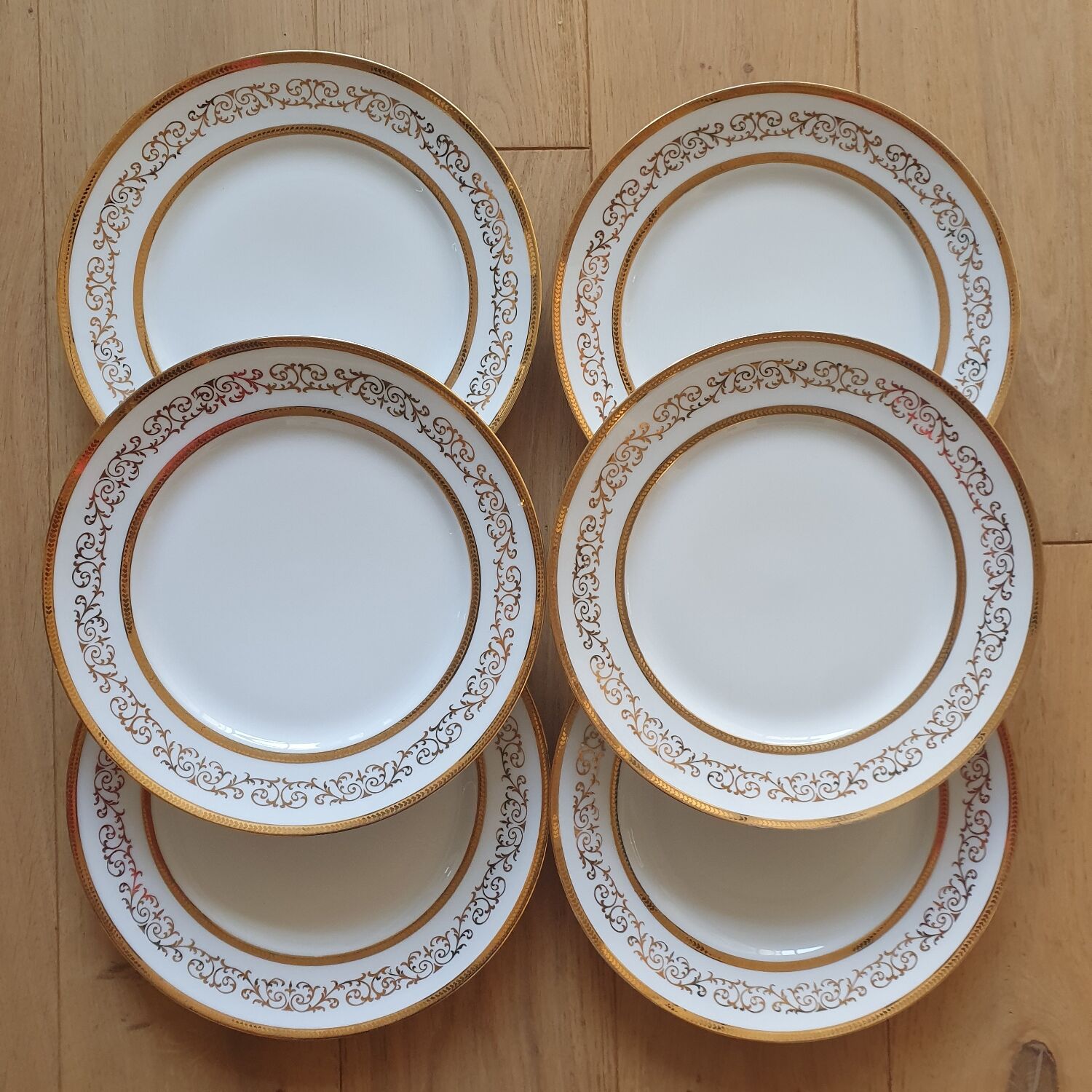 6 gold leaf Limoges porcelain plates