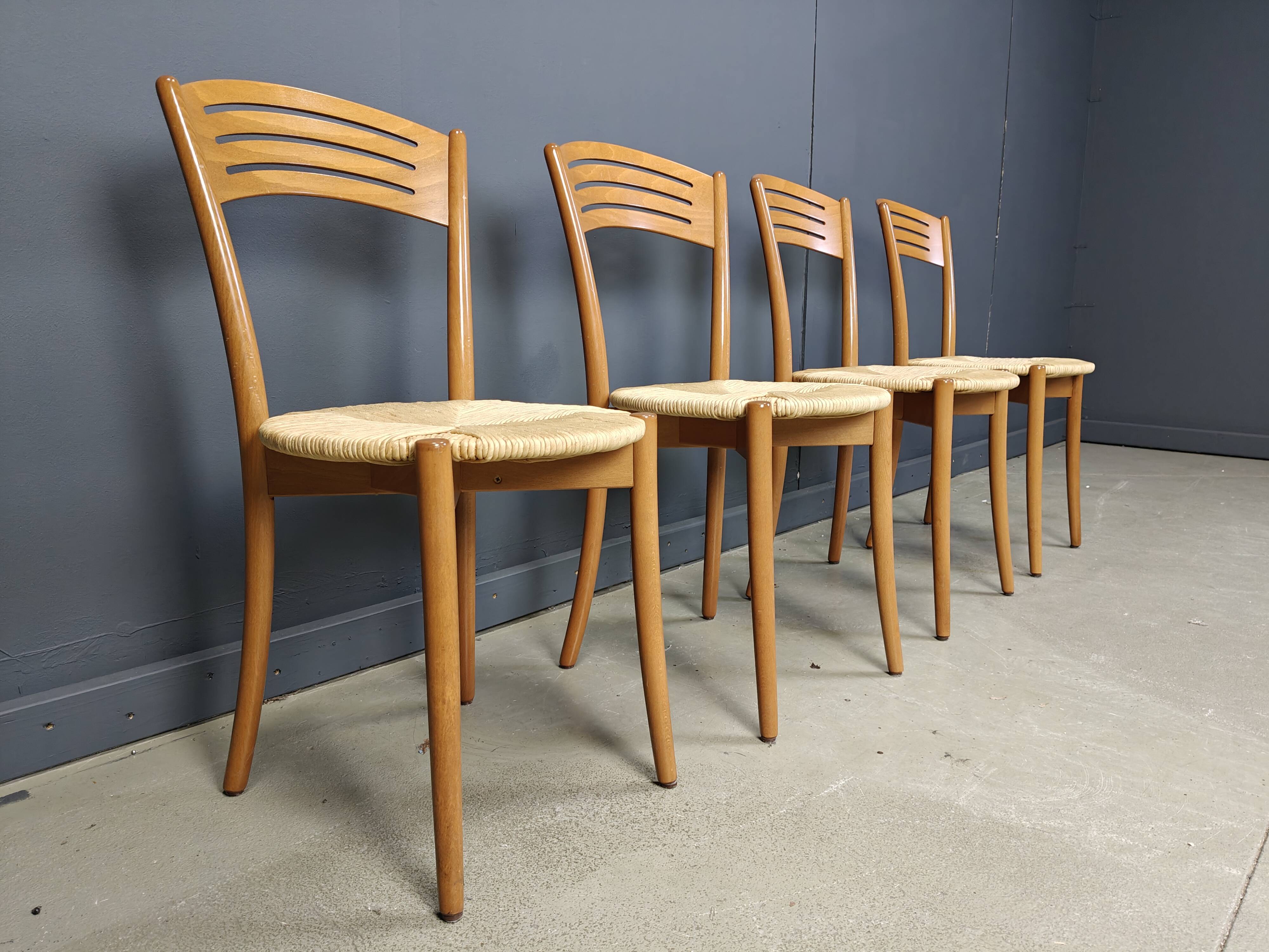 Vintage italian bistro and papercord dining chairs, 1980s