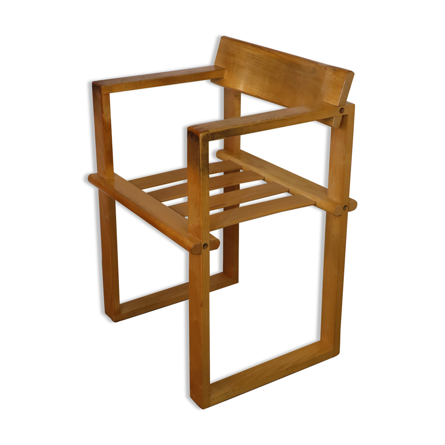 fauteuil vintage d'architecte en bois clair vers 1970