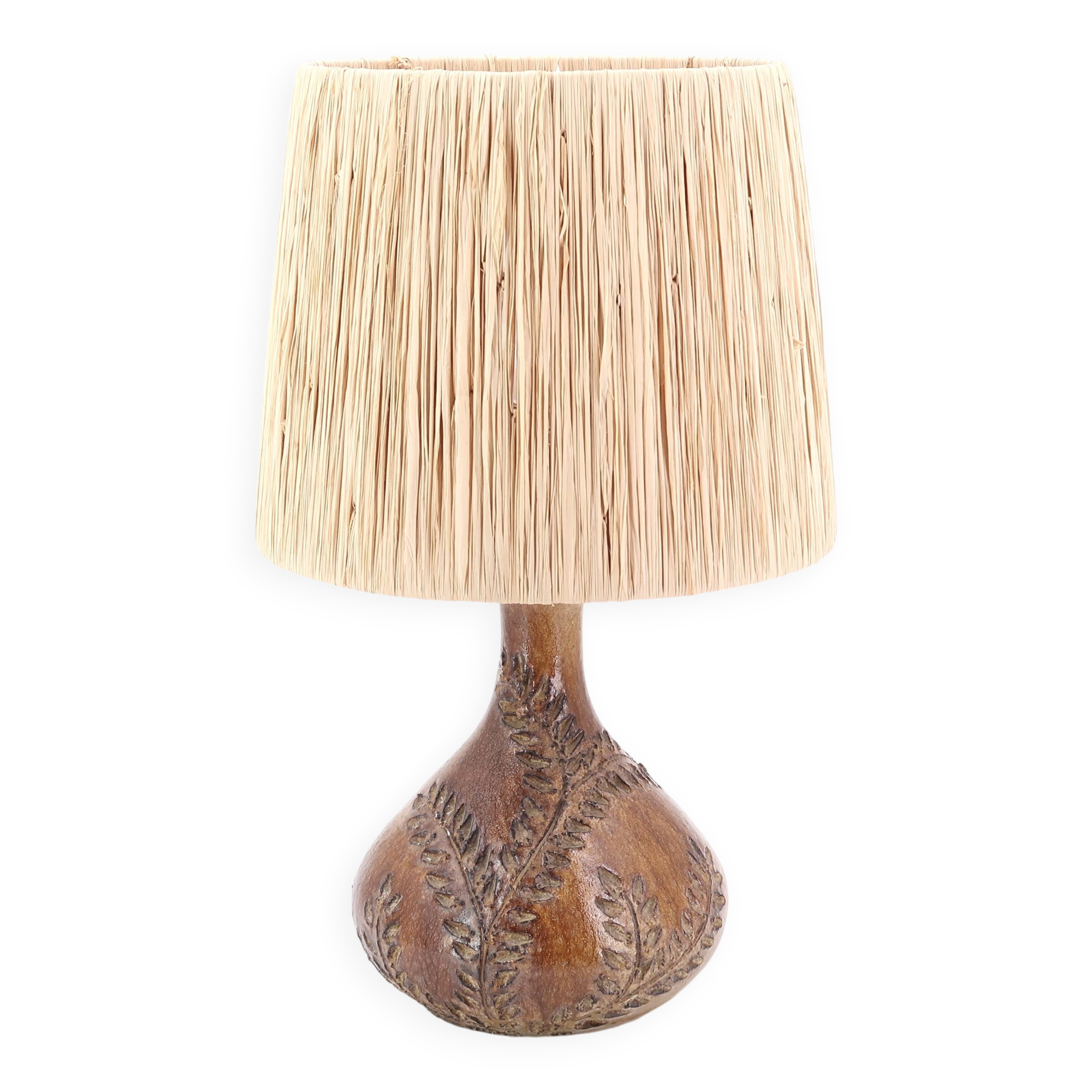 Sésame Vallauris ceramic lamp, raffia lampshade, 1970s