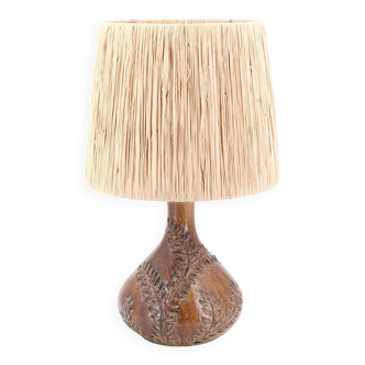 Sésame Vallauris ceramic lamp, raffia lampshade, 1970s