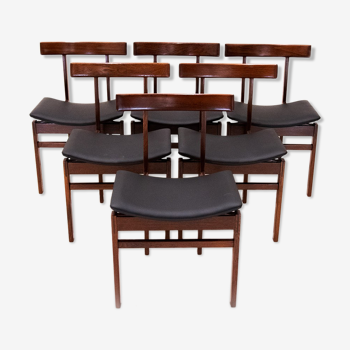 Model 193 teak and leather dining chairs by Inger Klingenberg for France & Son