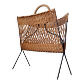 Vintage wicker and metal magazine rack
