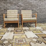 Pair of vintage scandinavian armchairs 1970 scottish fabric