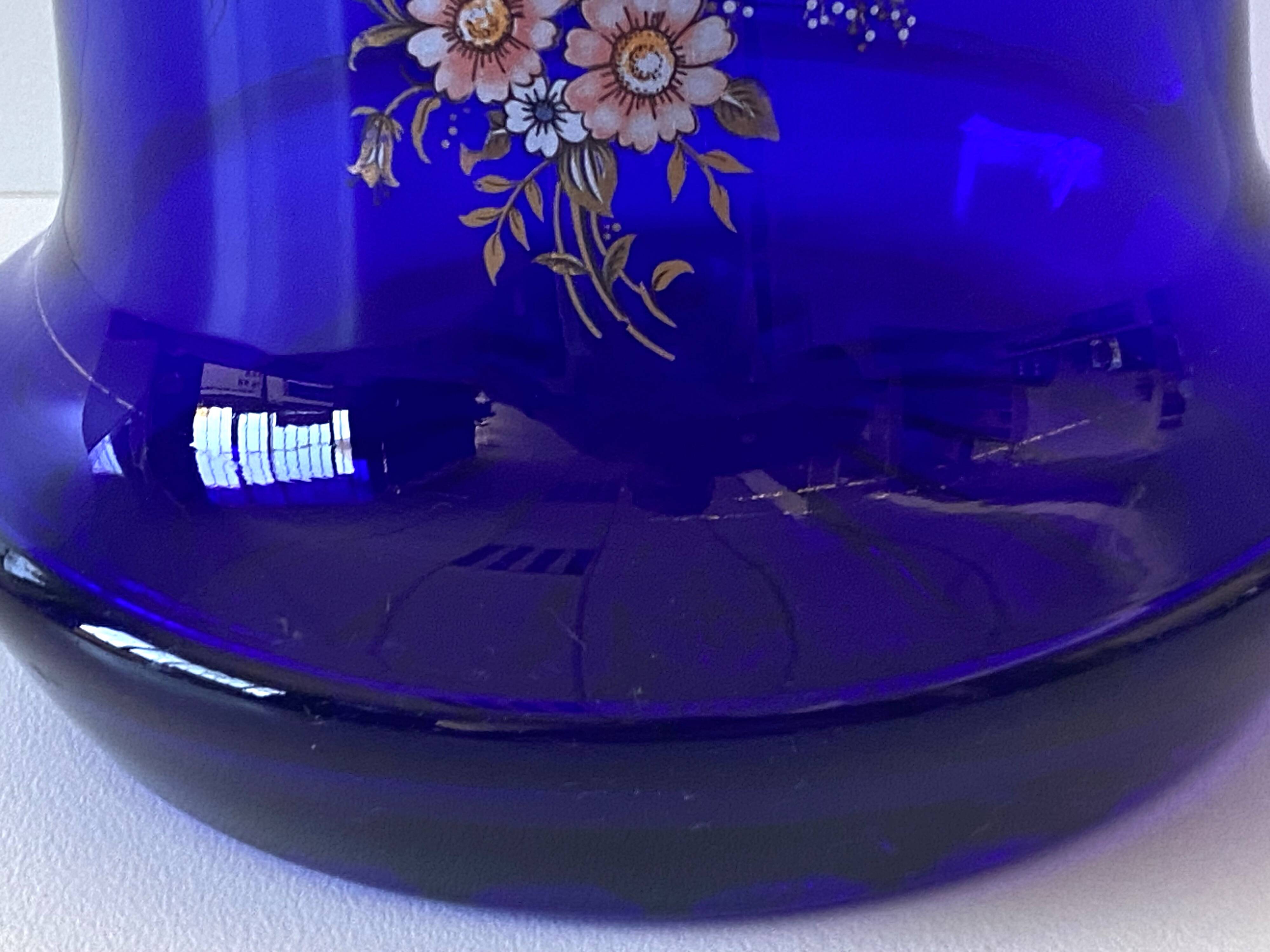 Atypique Gros Vase Photophore Verre Épais Bleu Cobalt Décoratif Carafe