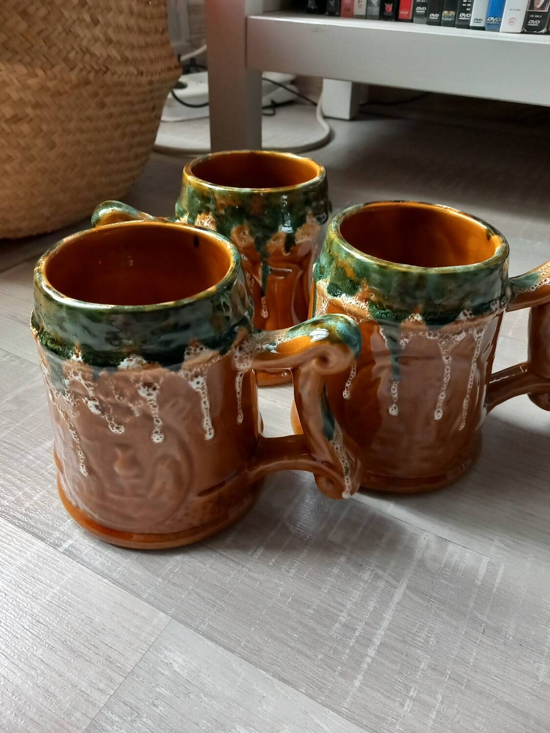 3 polychrome ceramic beer mugs with Fat Lava effect