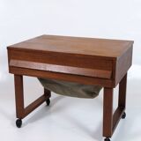 Sewing Table With Wheels Made In Teak, Danish Design From 1960s