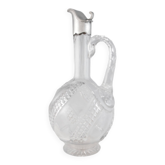 Baccarat - carafe aiguière en cristal taillé monté d'argent massif