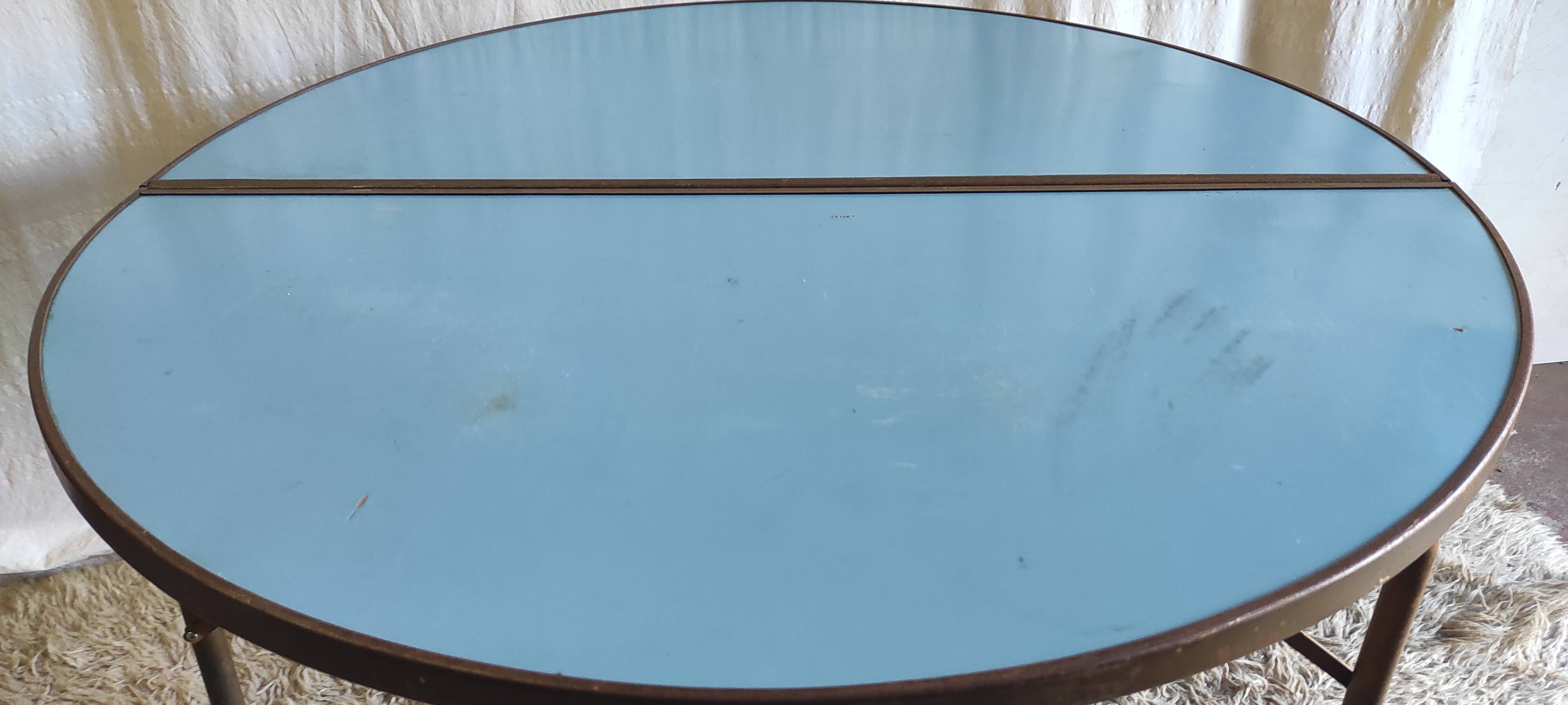 Folding metal and formica table in blue - 1960s/70s