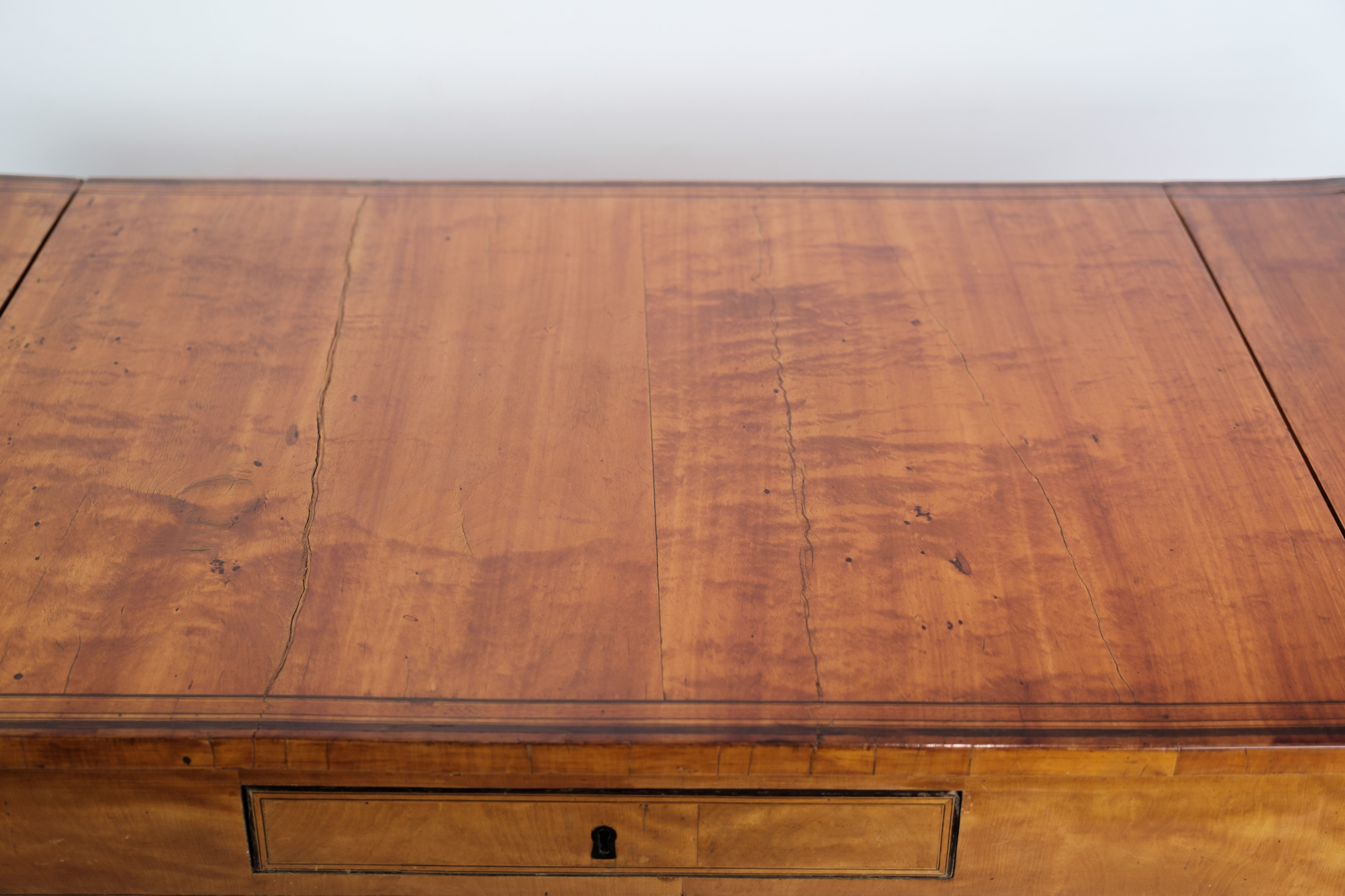 Antique Empire Table with Flaps and Marquetry in Birch Wood from 1840s