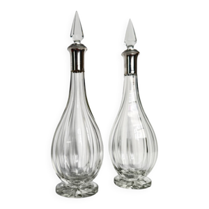 Paire de carafes en cristal - argent