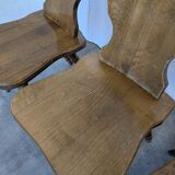 Set of 4 Vintage Tyrolean Heart Cutout Wooden Dining Chairs