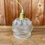 Vintage flower-shaped transparent glass pendant globe.