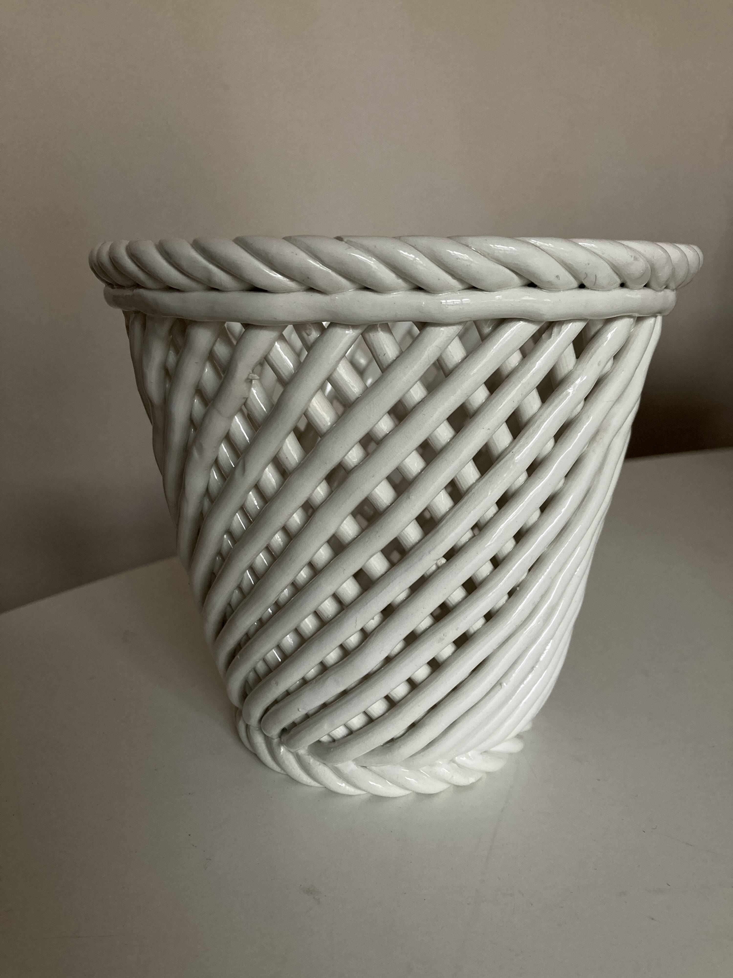 Cache pot XXL céramique tressée de Bassano 1960 numéroté travail italien