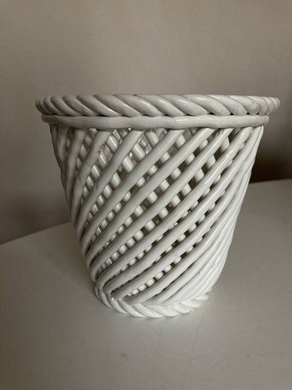 Cache pot XXL céramique tressée de Bassano 1960 numéroté travail italien