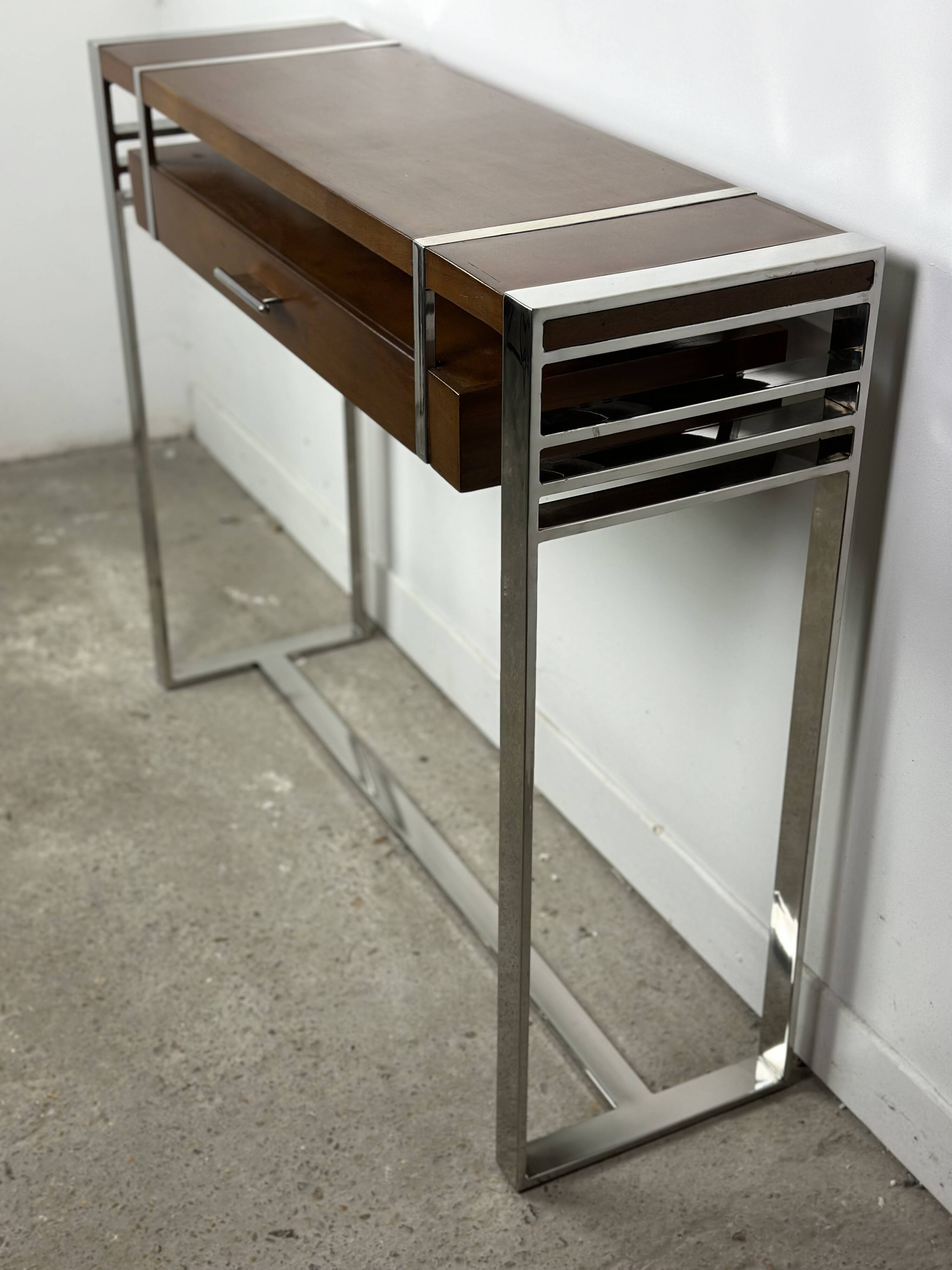 Console de style Art déco en bois et métal chromé